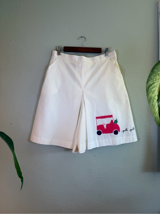 Vintage Pants - Vintage 80s White Pink Golf Cart Embroidered Tennis Prep Wide Leg Pleated Skort